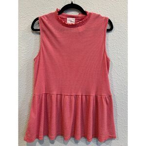 Anthropologie T.La Red White Striped Ruffle hem Tank Tunic Large Valentines Day